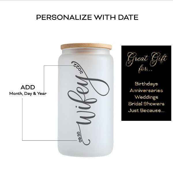 Personalized Wifey Iced Coffee Cup - Add Custom Date Text - Great Gift for Her