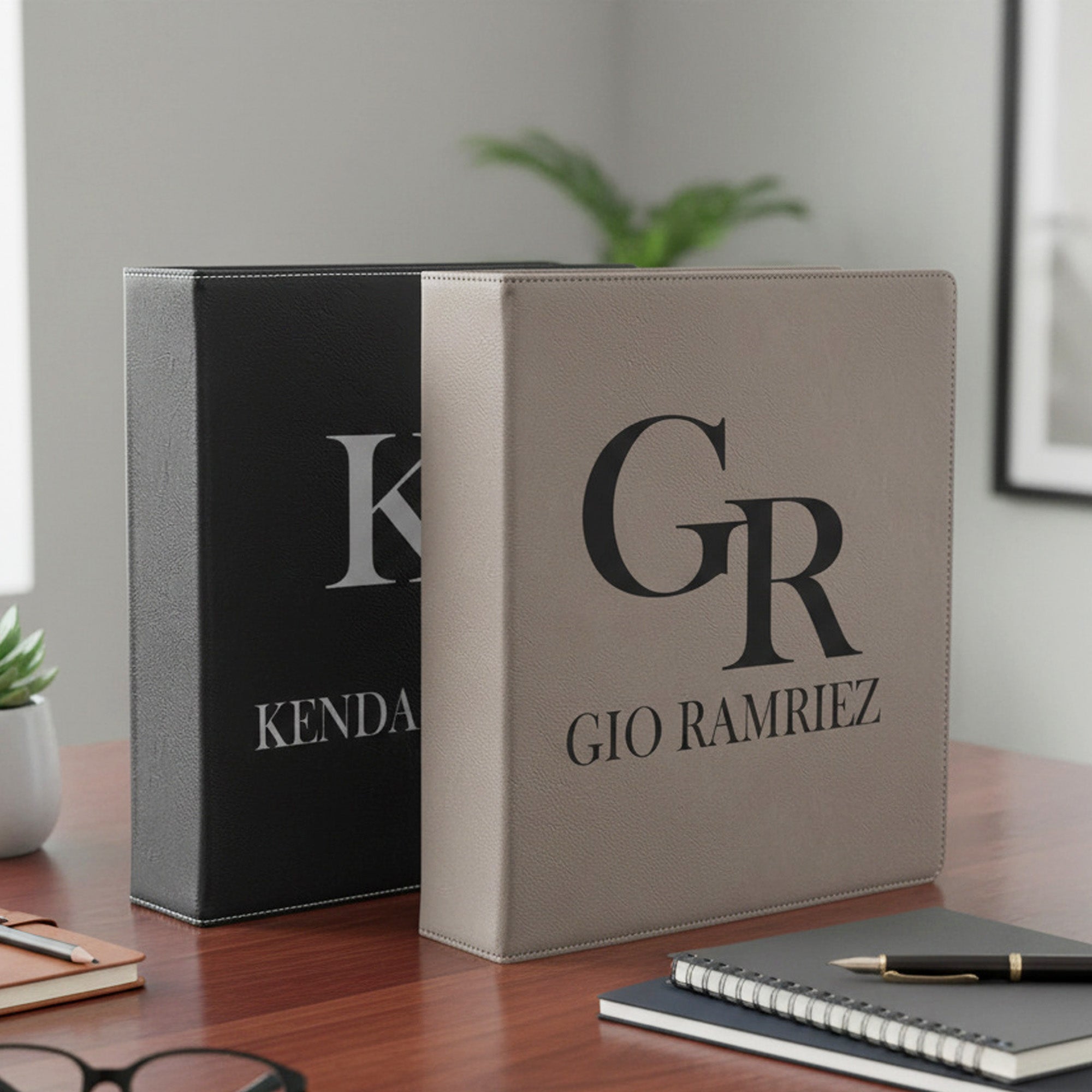 Faux Leather Personalized Binder with Name and Initials, Custom Gifts for Him