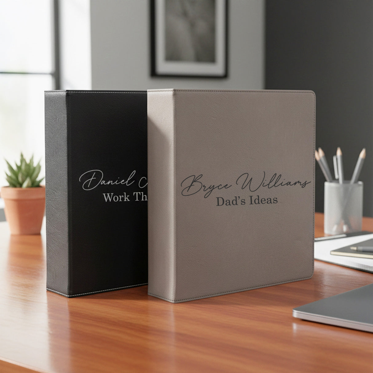 Faux Leather Personalized Binder with Name and Text, Custom Gifts for Him