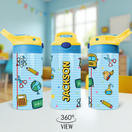 Custom water bottle for kids with name ideal for school lunches preschool and elementary.