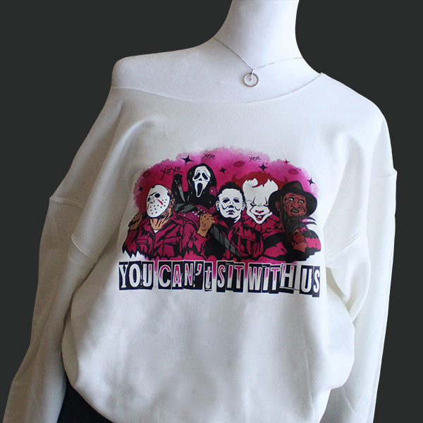 Off The Shoulder Halloween Sweatshirts - Sizes S - 5XL - With Raw Edge Neckline - Several Designs