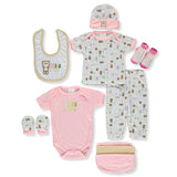 10 Piece Baby Girl Layette Set - Take Home Baby Outfit - Newborn - Pink - Kiss Me Teddy Bear - Items
