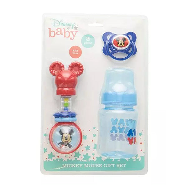 3 Piece Mickey Mouse Gift Set Rattle Pacifier Bottle - Packaging