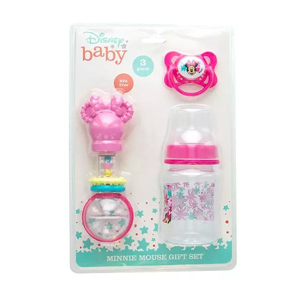 3 Piece Minnie Mouse Gift Set Rattle Pacifier Bottle - Packaging
