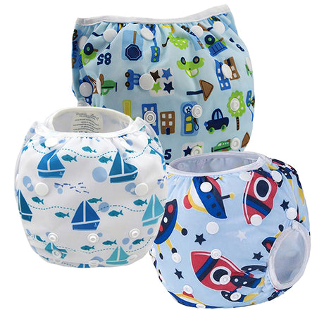 3 pack reusable swim diaper cars rockets ships