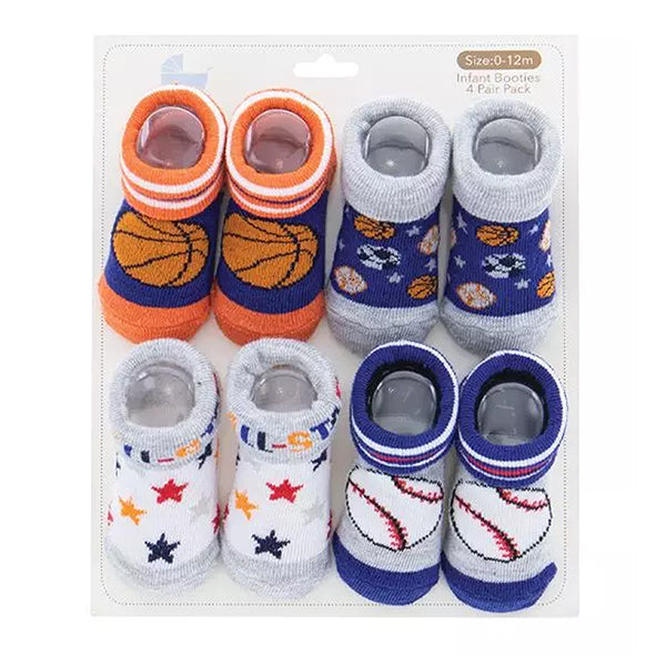 Sports Themed Infant Booties, 4 Of Pack Socks, 0-12 Months, Main