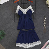 5pcs Womens Robe, Nightgown and Pajama Set, Short pcs, Navy Blue
