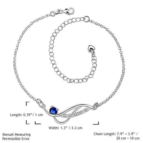 Stylish 925 Sterling Silver Blue Rhinestone Anklet Chain - Gifts Are Blue - 5