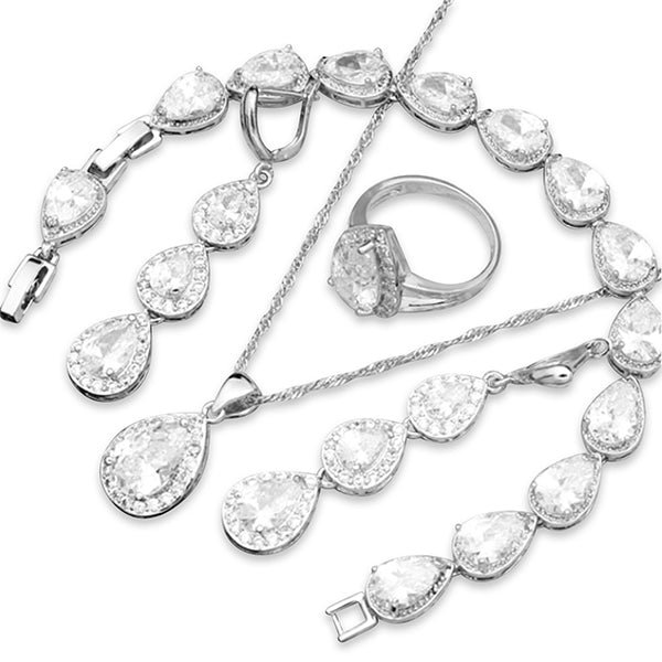 Womens Jewelry Set, 925 Sterling Silver, 4pcs Jewelry Set, Gifts For Birthdays, Alt; Crystal