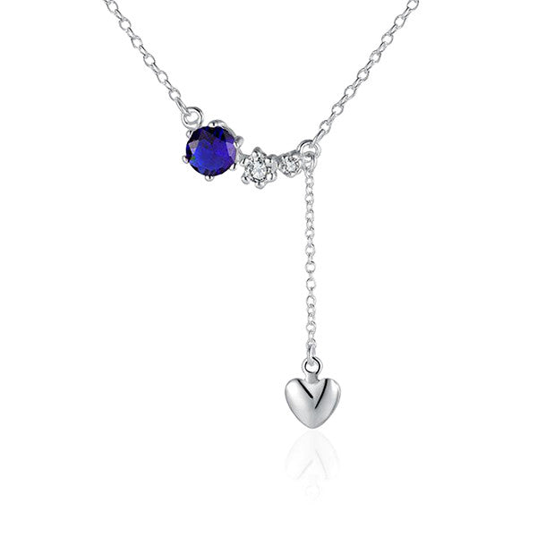 Sterling Silver Drop Heart Necklace with Blue Stone - Gifts Are Blue - 1