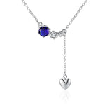 Sterling Silver Drop Heart Necklace with Blue Stone