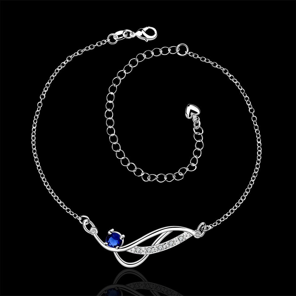 Stylish 925 Sterling Silver Blue Rhinestone Anklet Chain - Gifts Are Blue - 3