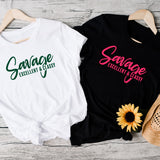 Savage, Excellent and Classy Tshirt with red glitter print. Available in sizes from XS to Womens Plus 6XL.  Personalize shirt by choosing your print color in various shirt styles.