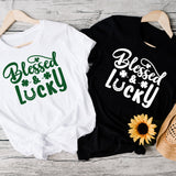 This Shamrock Shirt features the text Blessed & Lucky.  Plus sizes are available in short sleeves, hoodies and sweatshirts and includes sizes 2XL, 3XL, 4XL, 5XL and 6XL.