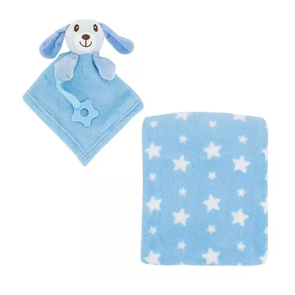 Sweet & Soft Plush Baby Blanket and Lovely Set with Teether Ring, Gifts For Babies, Set; Blue