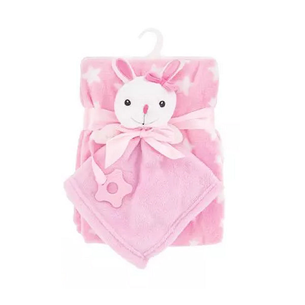 Sweet & Soft Plush Baby Blanket and Lovely Set with Teether Ring, Gifts For Babies, Main; Pink