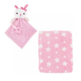 Sweet & Soft Plush Baby Blanket and Lovely Set with Teether Ring, Gifts For Babies, Set; Pink
