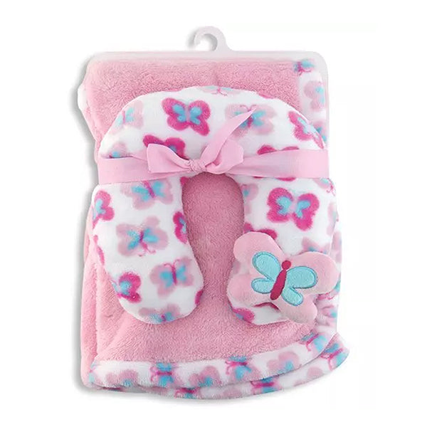 Baby Blanket and Neck Pillow, Travelling Set for Children - Pink Main