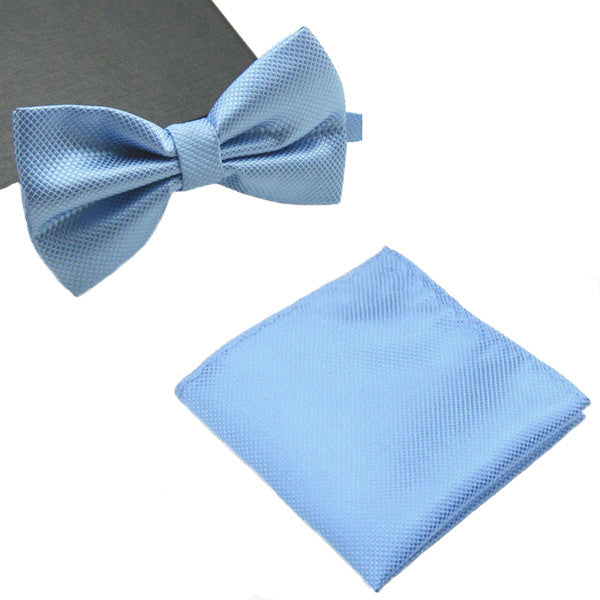 Mens Matching Baby Blue Bow Tie and Handkerchief Gift Set - Gifts Are Blue