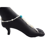 Blue Rose Pearl Beaded Barefoot Sandal Anklet, Beach Wedding Footwear - Gifts Are Blue - 4