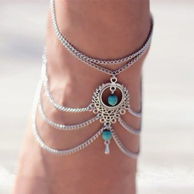 Bohemian Style Beaded Chain Anklet, Barefoot Sandals Set - Gifts Are Blue - 2