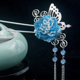 Stylish Butterfly and Pearl Hair Stick Pin with Blue Flower - Gifts Are Blue - 3