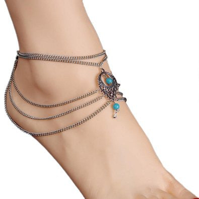 Bohemian Style Beaded Chain Anklet, Barefoot Sandals Set - Gifts Are Blue - 3