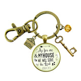 Christian Rustic Keychain, As for Me and My House Scripture, Man of God, Woman of God