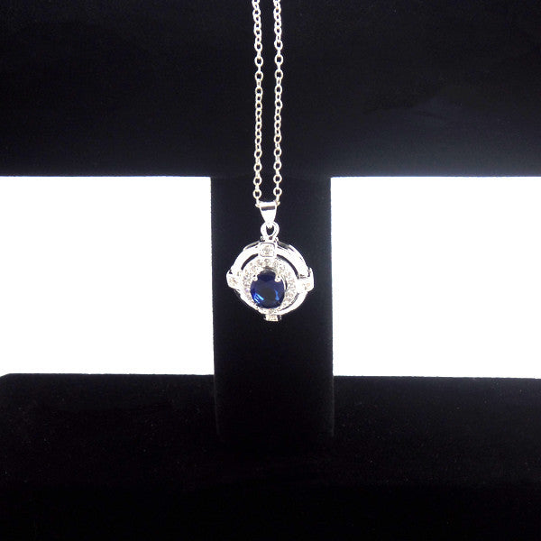 Classic Blue Cubic Zirconia Sterling Silver Necklace - Gifts Are Blue - 4