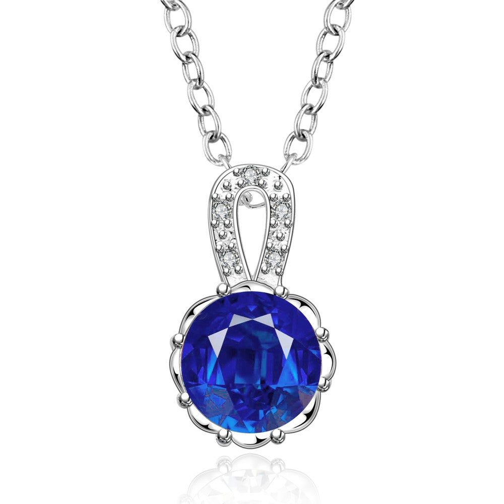 Classic Silver-Plated Necklace with Blue Cubic Zirconia Pendant - Gifts Are Blue - 1