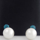 Designer Double Pearl Crystal Earrings with Blue top - Gifts Are Blue - 2
