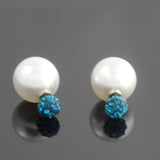 Designer Double Pearl Crystal Earrings with Blue top - Gifts Are Blue - 3
