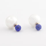 Designer Double Pearl Crystal Earrings with Blue top - Gifts Are Blue - 4
