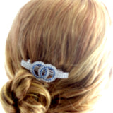 Elegant Double Circles Blue and Silver Rhinestones Hair Clip - Gifts Are Blue - 3