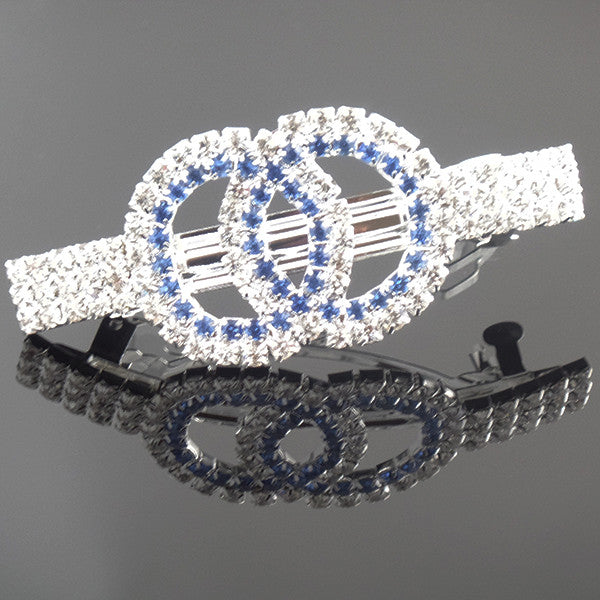 Elegant Double Circles Blue and Silver Rhinestones Hair Clip - Gifts Are Blue - 2