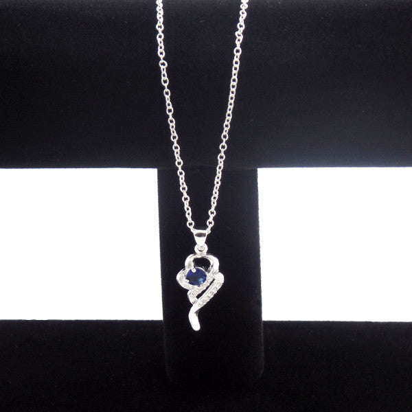 Elegant Silver-Plated Pendant Necklace with Created Blue Sapphire Stone - Gifts Are Blue - 3