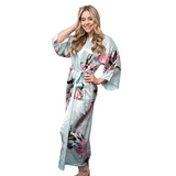 Elegant Long Floral Kimono Womens Robe, Sizes 2 to 18, Floral Lightweight Satin Robes