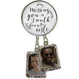Wedding Keychains, Missing-you-as-I-walk-down-the-aisle-wedding-boutonniere-pin-Main; Silver Tone/Two Frame