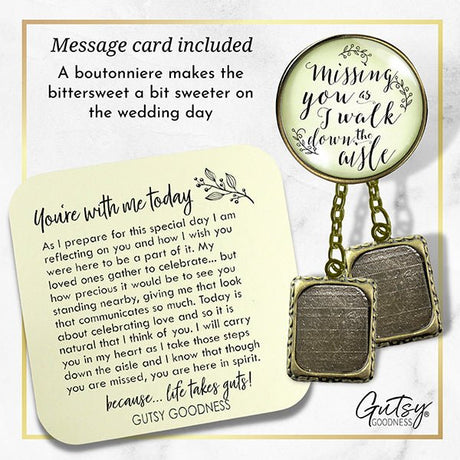 Wedding Keychains, Missing-you-as-I-walk-down-the-aisle-wedding-boutonniere-pin-instructions