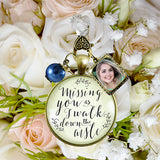 Missing-you-as-I-walk-down-the-aisle-wedding-bouquet-memory-Blue-pearl-Picture, Wedding Charms; Bronze/Blue Pearl 1 Frame