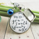 Wedding Charms, Missing-you-as-I-walk-down-the-aisle-wedding-bouquet-memory-silver-Blue-pearl-Alt 2; Silver/Blue Pearl 1 Frame