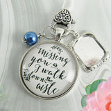 Wedding Charms, Missing-you-as-I-walk-down-the-aisle-wedding-bouquet-memory-silver-Blue-pearl-Alt 3; Silver/Blue Pearl 1 Frame