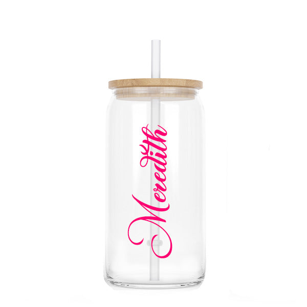 Birthday Girl Personalized Glass Can with Name, 16 oz Glass Tumbler with Bamboo Lid and Straw from BluChi