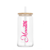 Birthday Girl Personalized Glass Can with Name, 16 oz Glass Tumbler with Bamboo Lid and Straw