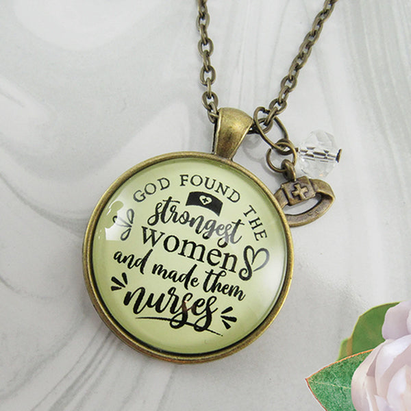 Gifts For Nurses, Nurses Gifts, Nursing-Necklace-God-Found-Strongest-women-Nurse-ALT2