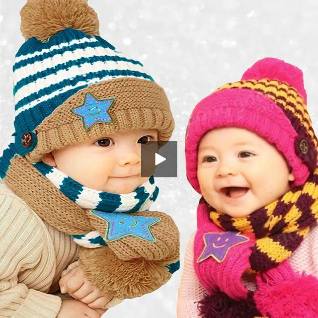 Little Kids Knitted Winter Beanie Hat and Scarf Set, Month Baby