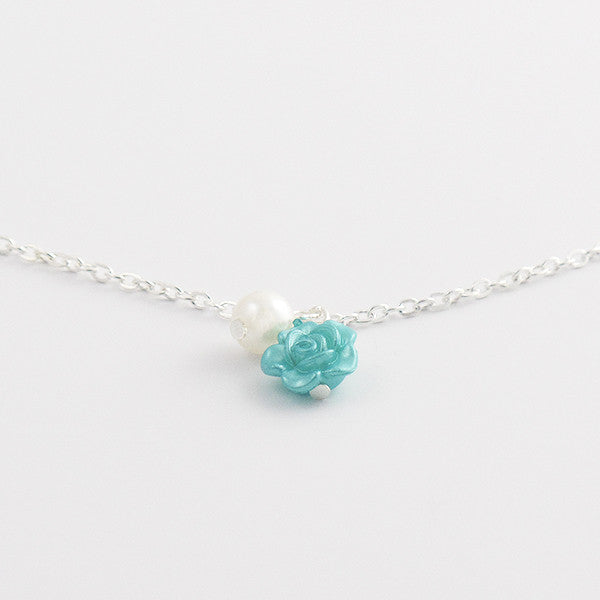 Ocean Blue Rose Anklet Jewelry with Pearl Drop - Gifts Are Blue - 4