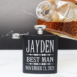 Personalized Set of 4 Matte Black Groomsmen Flask Set with Two Shot Glasses and Gift Box - 7oz, Gifts for Groomsmen, Personalized Gifts for Groomsmen - Lifestyle