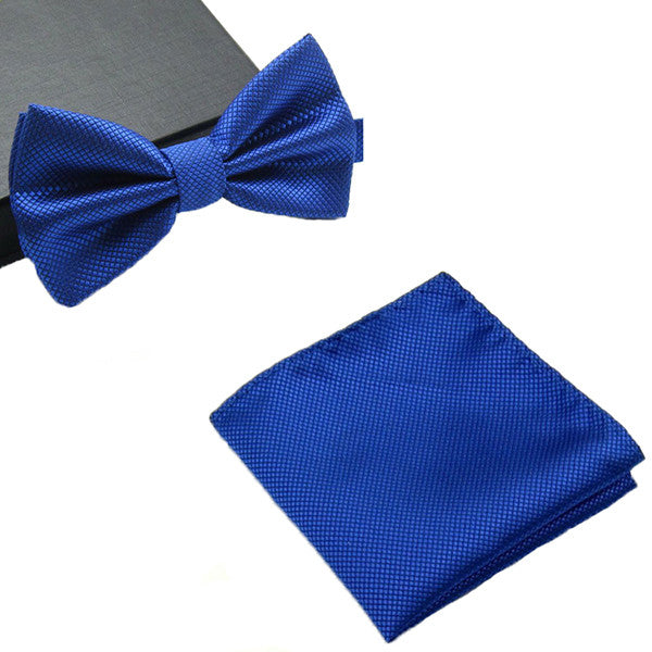 Mens Matching Royal Blue Bow Tie and Handkerchief Gift Set - Gifts Are Blue