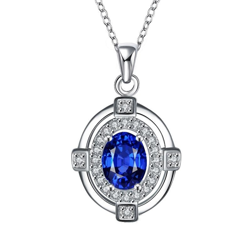 Classic Blue Cubic Zirconia Sterling Silver Necklace - Gifts Are Blue - 1